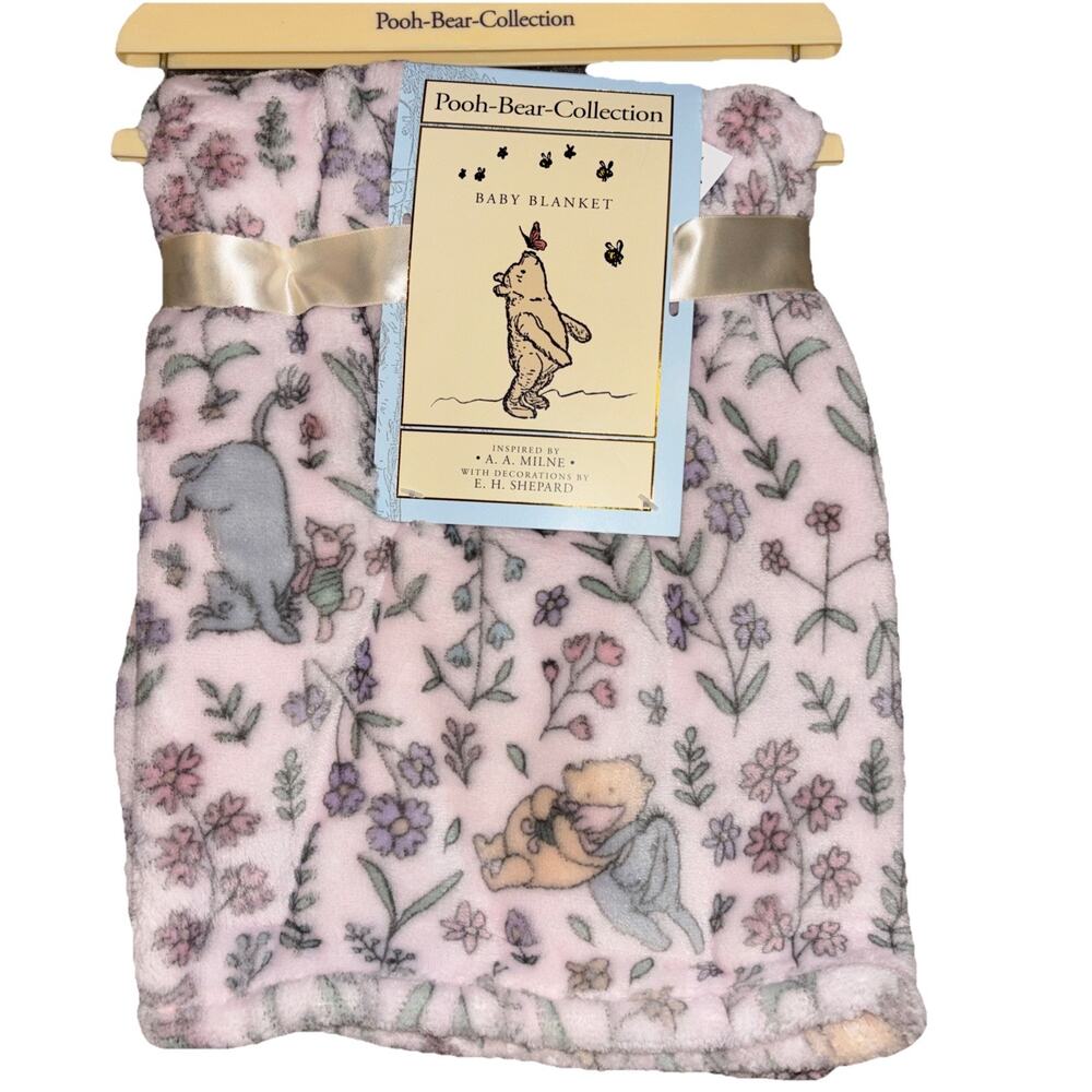 Winnie the Pooh Bear Collection Baby Blanket Pink Floral Piglet Eeyore NEW